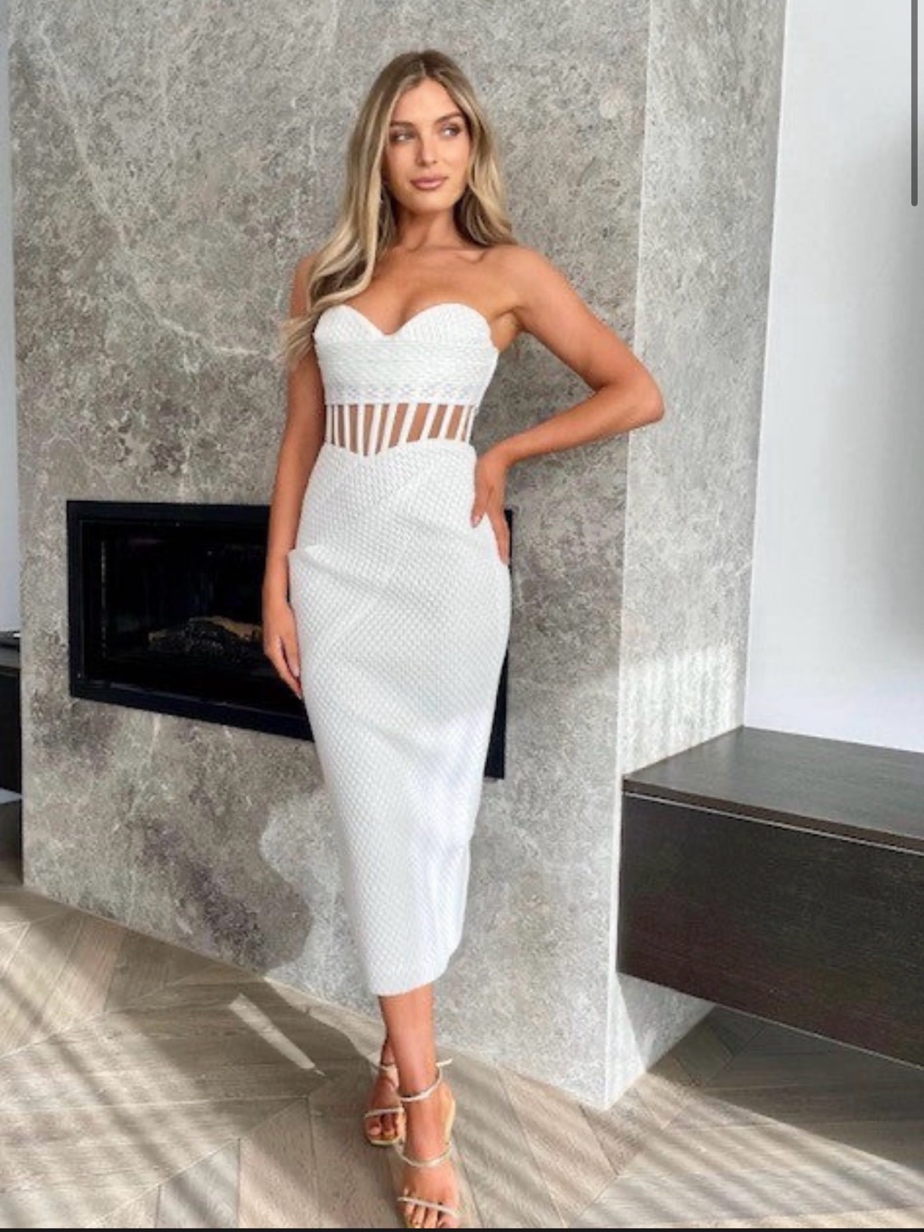 Strapless White Cutout Midi Dress — image 2 of 4